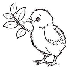 Cartoon Chick Holding a Branch with Leaves chicken baby bird