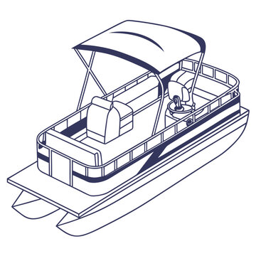 Isometric Pontoon Boat Outline with Canopy Keywords: pontoon boat, watercraft, nautical, marine