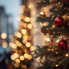 Christmas Tree with Ornaments and Lights