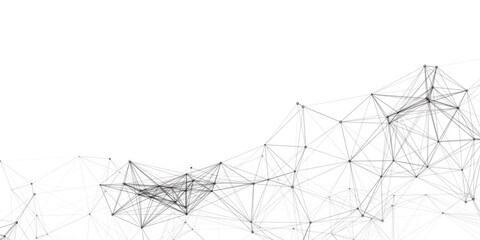 Abstract geometric background with connecting dots and lines with low poly triangle shapes. Polygonal Mesh Background Vector design digital technology concept Global network connection data structure	