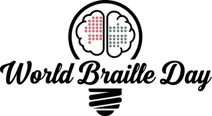 World braille day celebration concept with a light bulb symbolizing knowledge and innovation for the visually impaired community
