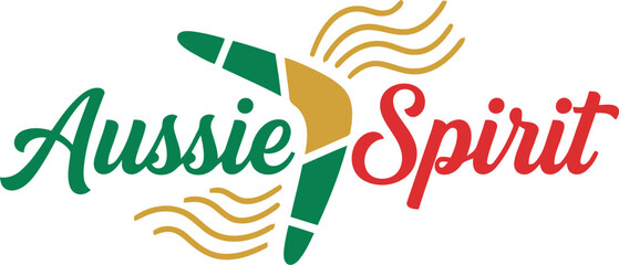Vibrant aussie spirit text design featuring a boomerang and waving lines representing australian culture
