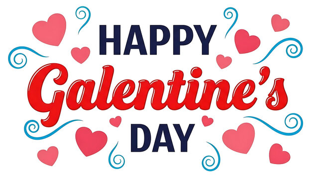 Happy galentines day celebration with pink hearts and swirls decorative elements - Powered by Adobe