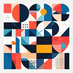 Obraz premium Modern abstract composition of geometric shapes with clean lines, bold color blocks, balanced layout, minimal vector style, contemporary design suitable for posters and editorial use