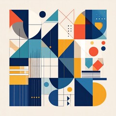 Obraz premium Modern abstract composition of geometric shapes with clean lines, bold color blocks, balanced layout, minimal vector style, contemporary design suitable for posters and editorial use