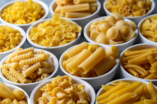 Composition with different tasty uncooked pasta - Italian pasta wallpaper, different types and shapes of pasta layout