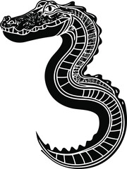 Modern line art of a crocodile curled into an S-shape, creating a balanced, artistic composition with refined simplicity 1