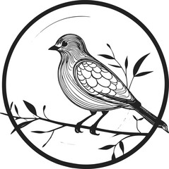 Modern linear design of a bird resting inside a circular frame, combining symmetry with delicate hand-drawn strokes 1