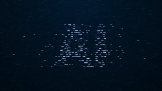 AI symbols from dynamic digital noise like weights of result of machine learning, 4K abstract tech animation on dark blue background