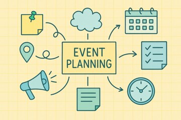 Strategically Navigating Event Planning Through Visual Organization Illustration Depicting Checklist Location Calendar and Timeline for Effective Coordination and Successful Outcomes