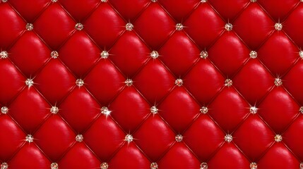 Fototapeta premium Luxurious Red Tufted Leather Background with Diamond Accents Creating a Rich and Elegant Decorative Texture