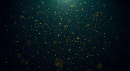 Abstract background with glowing golden particles floating on dark teal backdrop