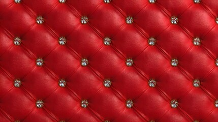 Fototapeta premium Luxurious Red Tufted Leather Background with Diamond Accents Creating a Rich and Elegant Decorative Texture