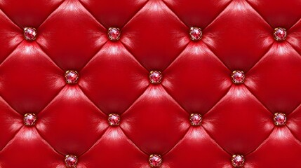 Fototapeta premium Luxurious Red Tufted Leather Background with Diamond Accents Creating a Rich and Elegant Decorative Texture