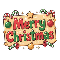 Vector illustration design for a happy Christmas sale card with colorful fun text and decoration icons