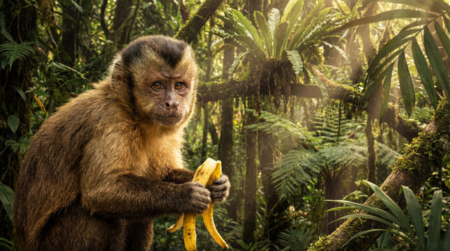 Monkey eats a banana