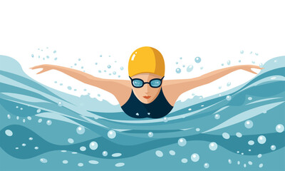  Female swimmer. Water sports in a pool.