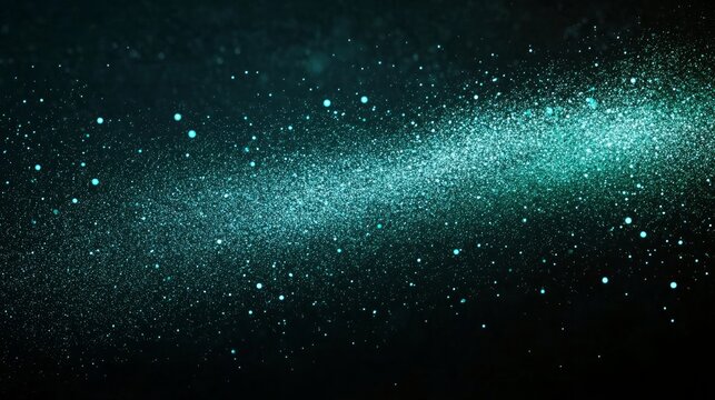 Abstract teal and black nebula with scattered stars and cosmic dust