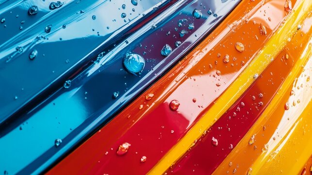 Vibrant rainbow stripes with water droplets reflecting light