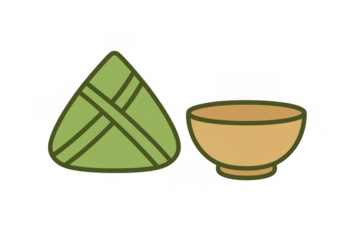Zongzi, a traditional sticky rice dumpling wrapped in bamboo leaves, next to an empty bowl. Asian cuisine and culture