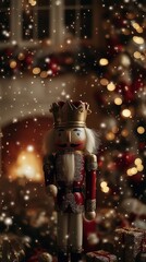 Fototapeta premium Nutcracker figurine with Christmas decorations