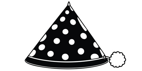 Black and white polka dot party hat with pom pom