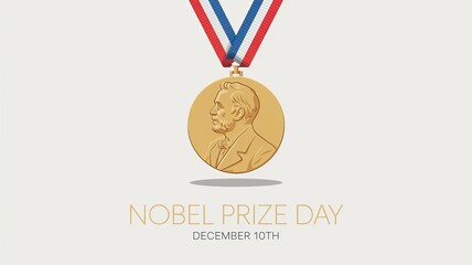 Nobel Prize Day – golden Nobel medal with ribbon and soft shadow on light background, December 10th