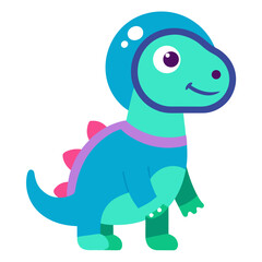 Obraz premium Cute cartoon dinosaur wearing a blue helmet and outfit