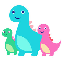 Three cartoon dinosaurs together in bright colors
