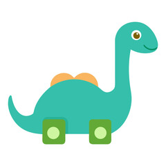 Cute teal dinosaur toy with wheels and orange spikes