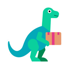 Fototapeta premium Cute cartoon dinosaur carrying a package