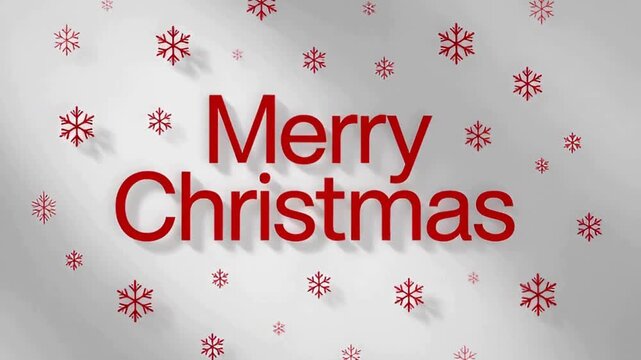 Minimal red Merry Christmas text, clean sans-serif design, pure white background, tiny snowflake icons, soft shadows, aesthetic modern holiday style, high-resolution
