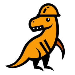 Orange dinosaur wearing a yellow construction hard hat