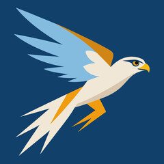 Stylized falcon in flight with blue and orange accents