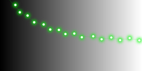 A graceful arc of glowing green dots on a black, grey, and white gradient background, creating a simple and modern abstract design.