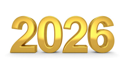 Golden 2026 year rendered in 3D isolated on white background