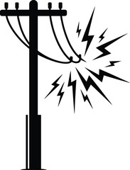 Silhouette of a utility pole with sparking electrical wires and lightning bolt symbols power line electricity