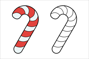 Candy canes showing colorful striped and outline versions for kids activity