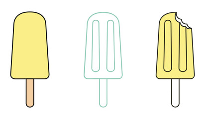Yellow Popsicle Ice Cream Treats in Full Color Outline and Bitten Variations whisk