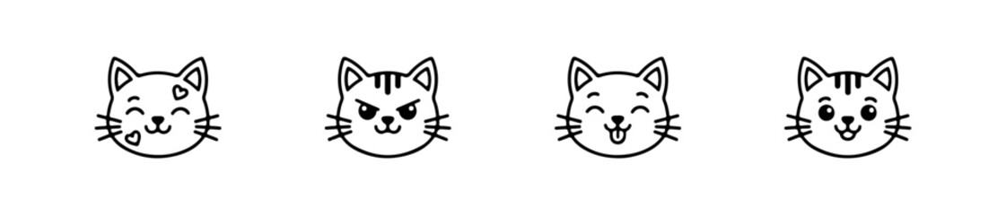 Cat face icons with varied emotions for playful and expressive design.