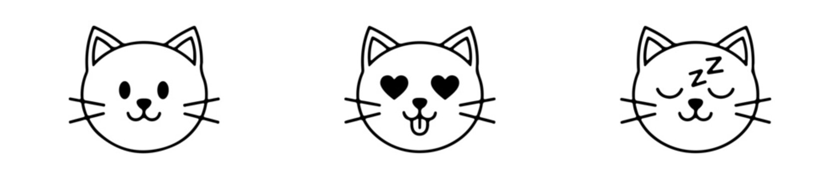 Cat face icons with varied emotions for playful and expressive design.