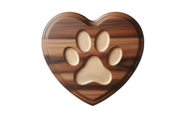 Wooden heart shaped paw print isolated on transparent background