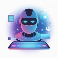Robot ai assistant concept design futuristic artificial intelligence illustration digital helper using computer for automation software development communication vector graphic