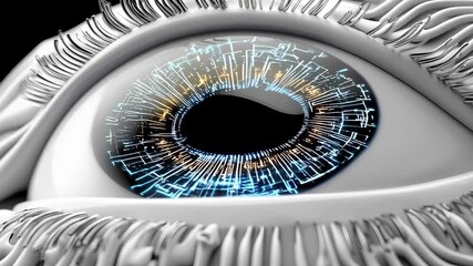 Cyber eye biometric technology with artificial intelligence and digital futuristic iris circuit macro closeup gazes into future as cybernetic iris - Powered by Adobe