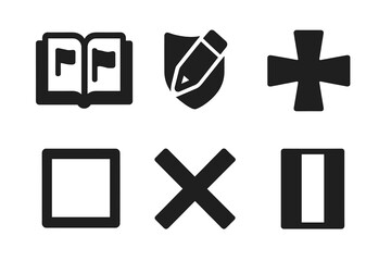 Fototapeta premium Vexillology Icons and Layouts. Line style icons of Vexillology: vexillology glossary, design term icon, heraldic cross,