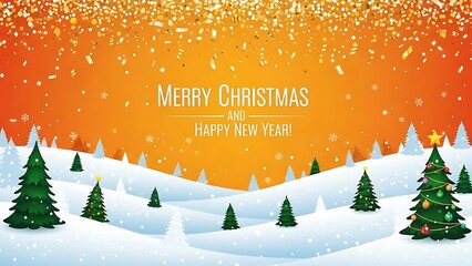 Merry christmas and happy new year greeting card with snow