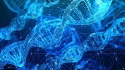 Futuristic glowing  blue DNA double helix animation . DNA double helix in space . Blue 3D DNA Double Helix Structure Animation for Science and Genetics.  - Powered by Adobe