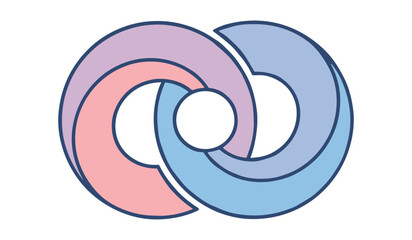 Interlocking Pink and Blue Infinity Symbol with Dark Blue Outline on White Background loop endless