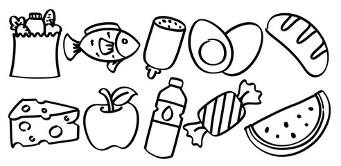 Set of hand drawn Food and drink theme Symbol Isolated Vector