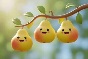 joyful ripe pears on branch